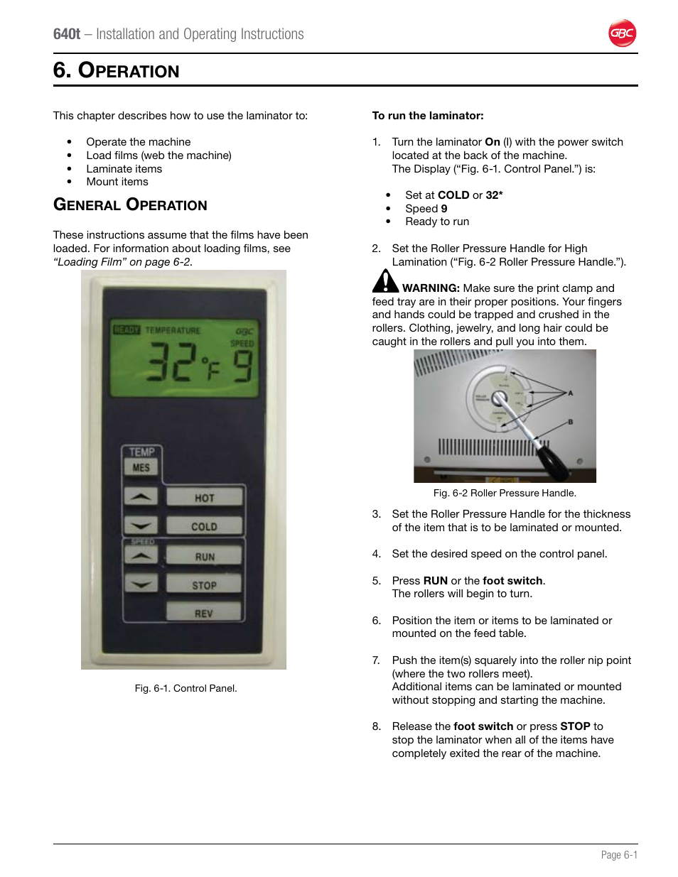 Peration, 640t – installation and operating instructions | GBC 640T Laminator User Manual | Page 21 / 36