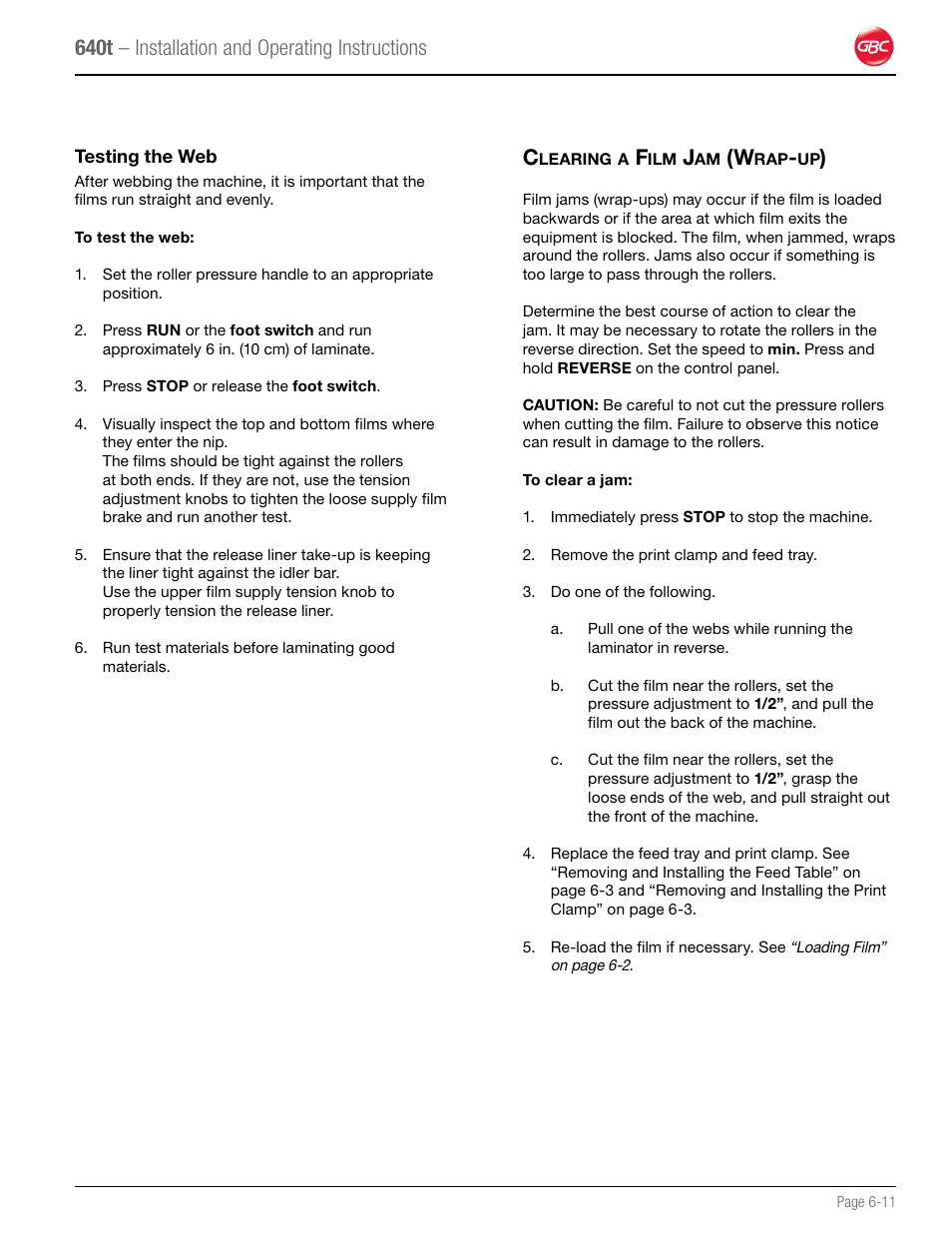 640t – installation and operating instructions | GBC 640T Laminator User Manual | Page 31 / 36