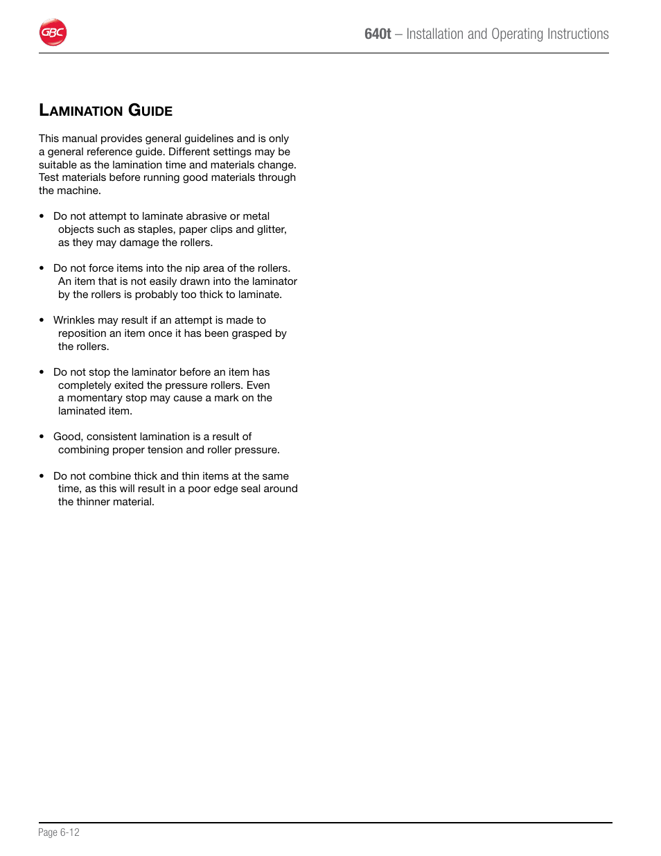 640t – installation and operating instructions | GBC 640T Laminator User Manual | Page 32 / 36
