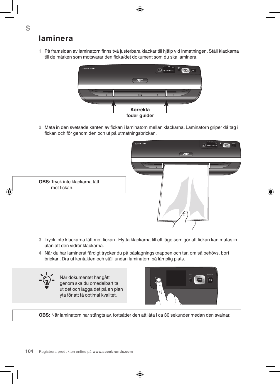 Laminera | GBC 5100 Fusion Laminator User Manual | Page 104 / 144