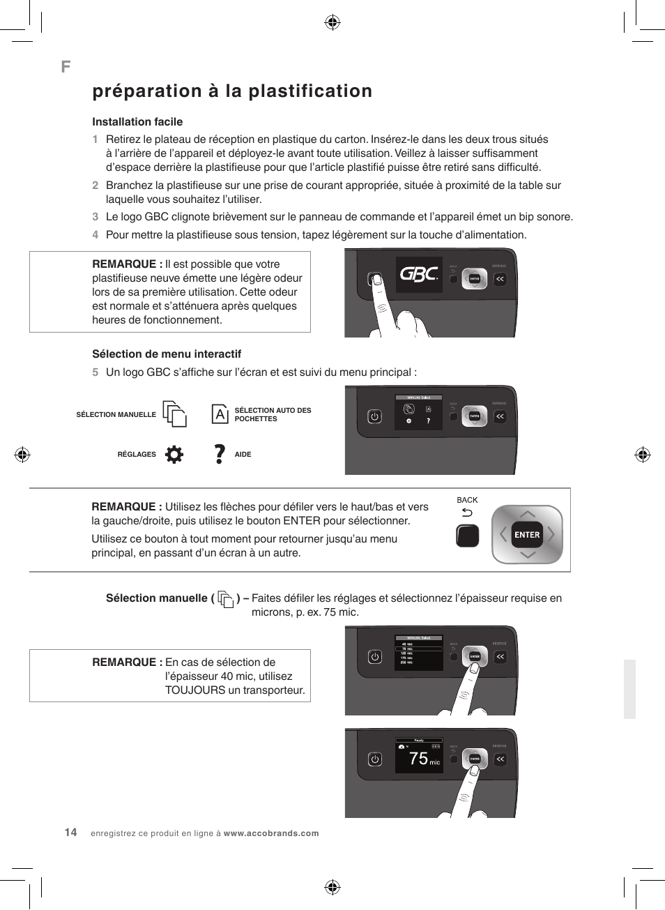 Préparation à la plastification | GBC 5100 Fusion Laminator User Manual | Page 14 / 144