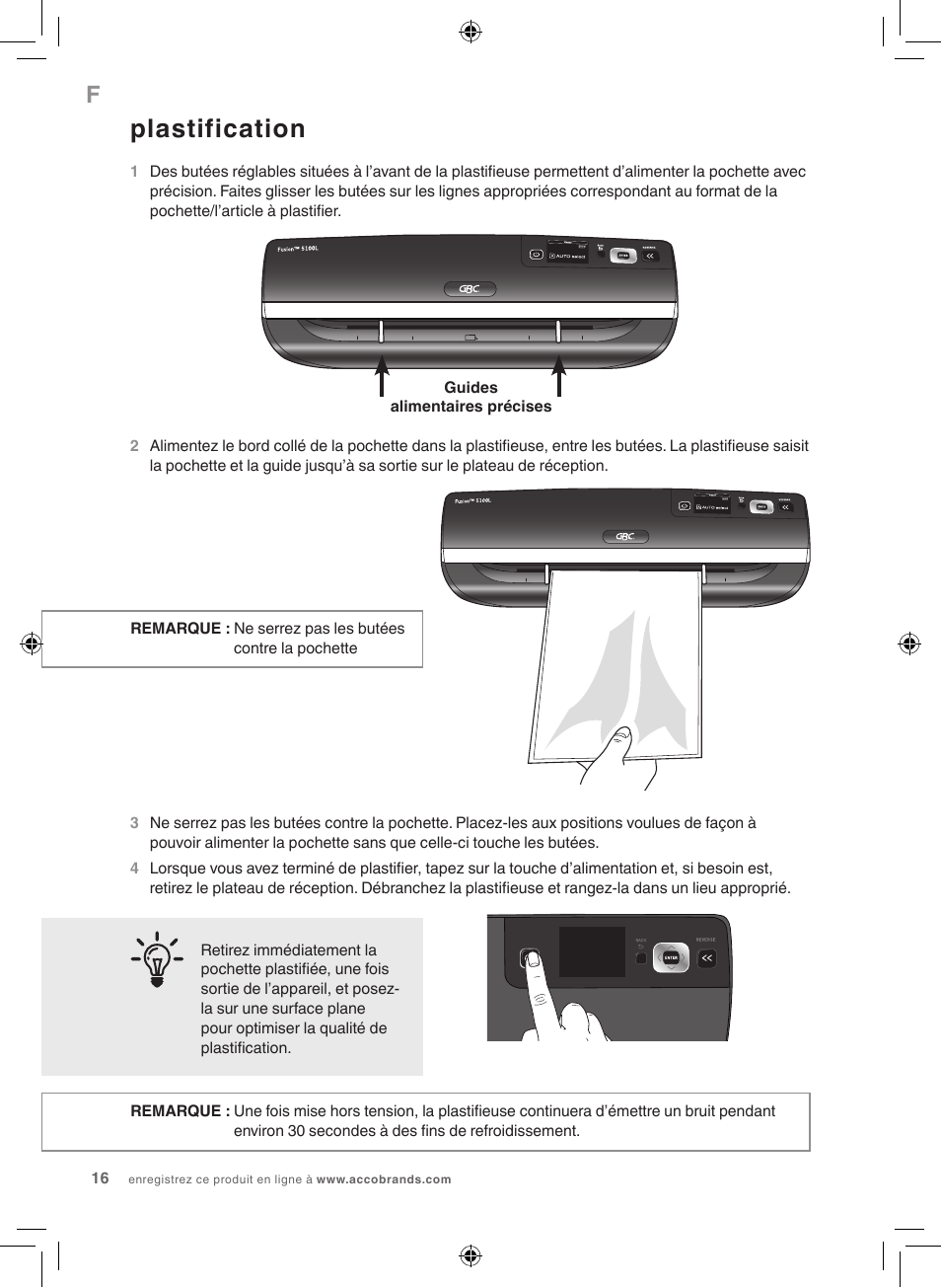 Plastification | GBC 5100 Fusion Laminator User Manual | Page 16 / 144