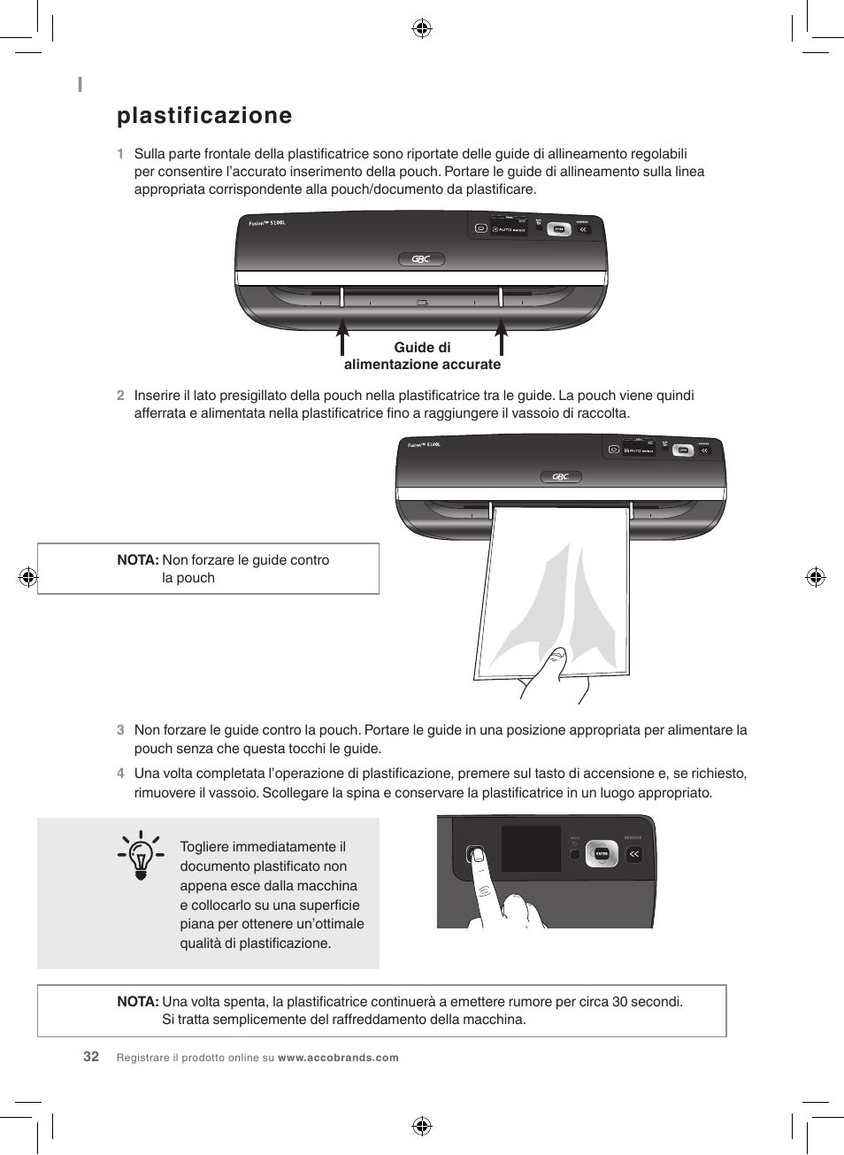 Plastificazione | GBC 5100 Fusion Laminator User Manual | Page 32 / 144