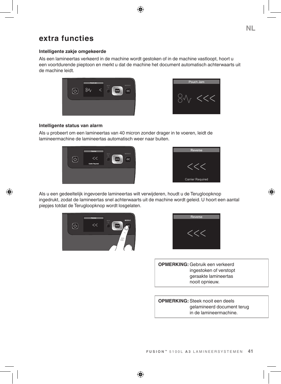 Extra functies | GBC 5100 Fusion Laminator User Manual | Page 41 / 144
