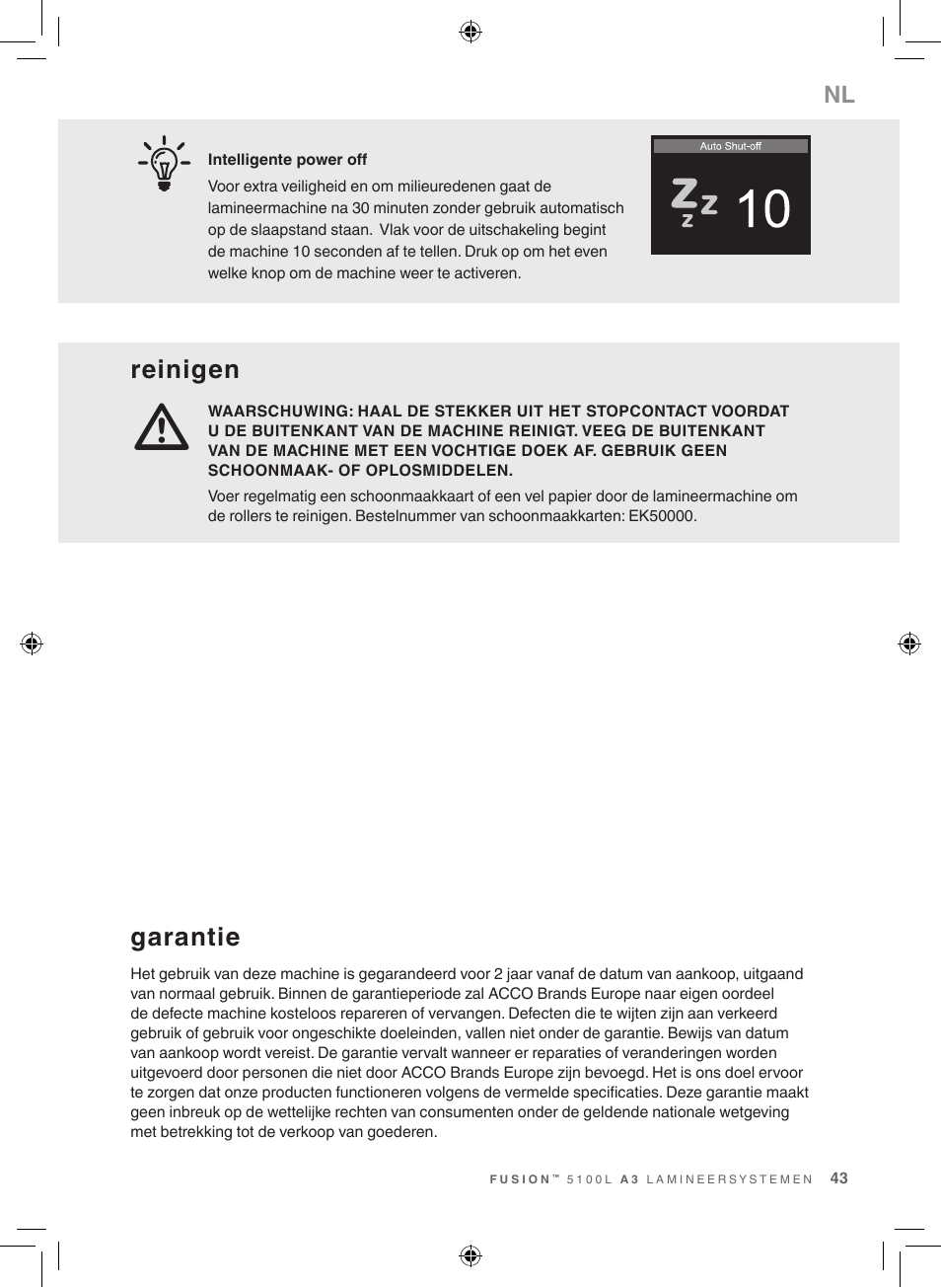 Reinigen, Garantie | GBC 5100 Fusion Laminator User Manual | Page 43 / 144