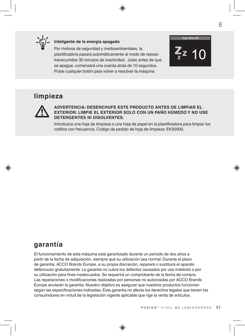 Limpieza, Garantía | GBC 5100 Fusion Laminator User Manual | Page 51 / 144