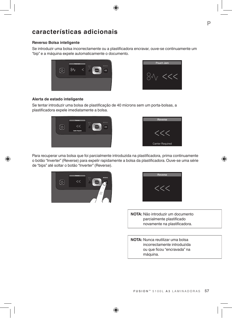 Características adicionais | GBC 5100 Fusion Laminator User Manual | Page 57 / 144