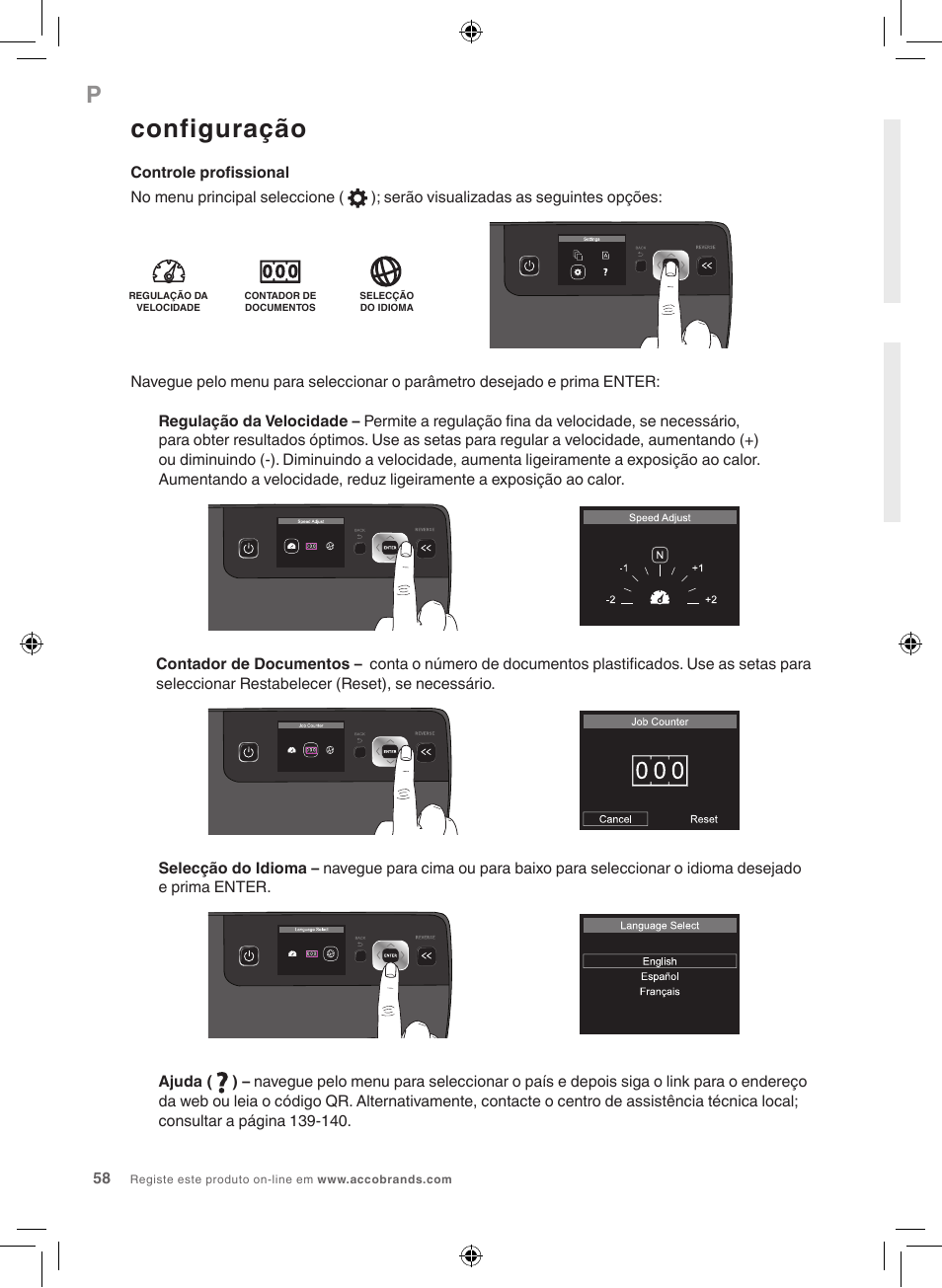 Configuração | GBC 5100 Fusion Laminator User Manual | Page 58 / 144