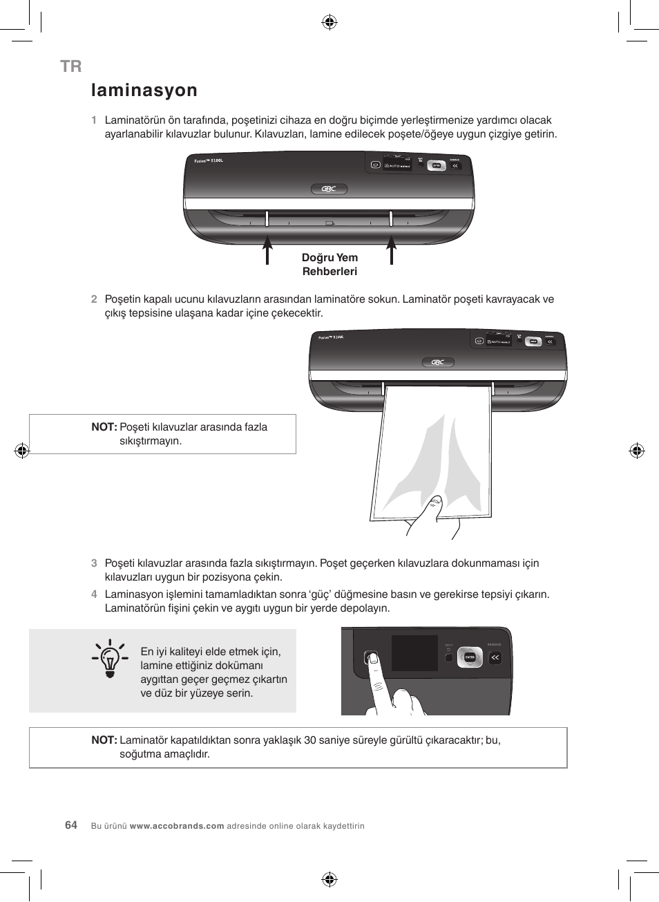 Laminasyon | GBC 5100 Fusion Laminator User Manual | Page 64 / 144