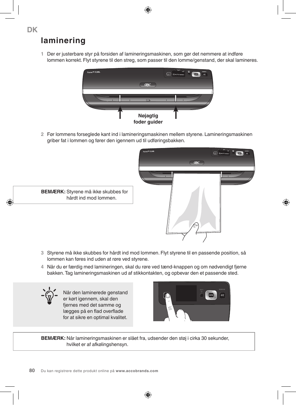 Laminering | GBC 5100 Fusion Laminator User Manual | Page 80 / 144