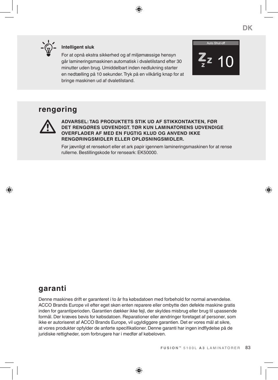 Rengøring, Garanti | GBC 5100 Fusion Laminator User Manual | Page 83 / 144