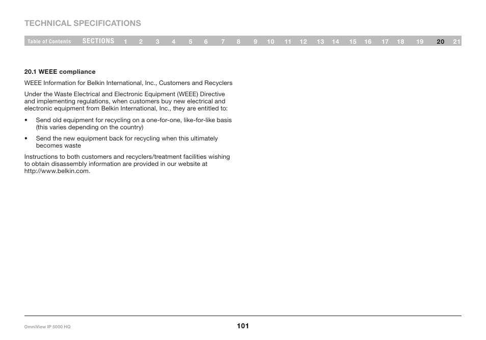 1 weee compliance | Belkin OmniViewIP 5000HQ User Manual | Page 105 / 109