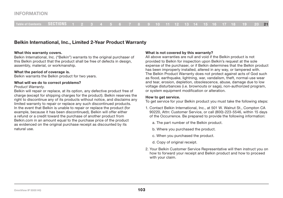 Belkin OmniViewIP 5000HQ User Manual | Page 107 / 109