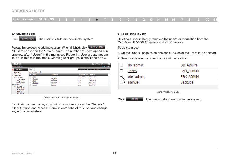 4 saving a user, 1 deleting a user | Belkin OmniViewIP 5000HQ User Manual | Page 22 / 109