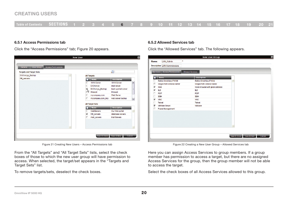 1 access permissions tab, 2 allowed services tab | Belkin OmniViewIP 5000HQ User Manual | Page 24 / 109