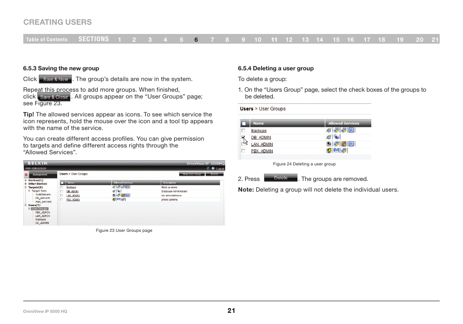 3 saving the new group, 4 deleting a user group | Belkin OmniViewIP 5000HQ User Manual | Page 25 / 109