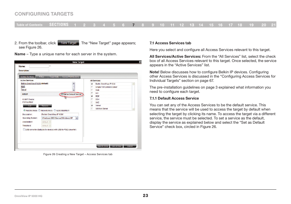 1 access services tab, 1 default access service | Belkin OmniViewIP 5000HQ User Manual | Page 27 / 109