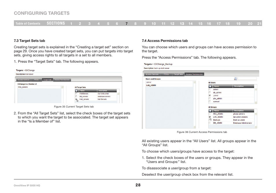 3 target sets tab, 4 access permissions tab | Belkin OmniViewIP 5000HQ User Manual | Page 32 / 109