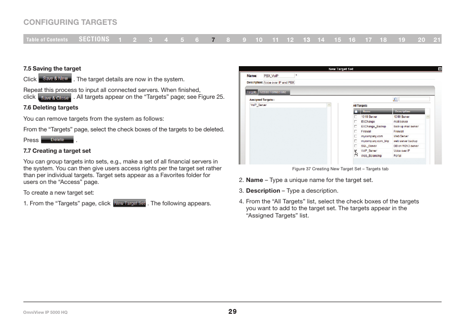 5 saving the target, 6 deleting targets, 7 creating a target set | Belkin OmniViewIP 5000HQ User Manual | Page 33 / 109