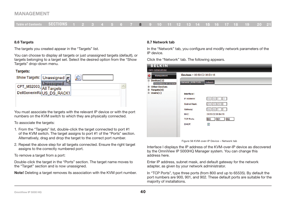 6 targets, 7 network tab | Belkin OmniViewIP 5000HQ User Manual | Page 44 / 109