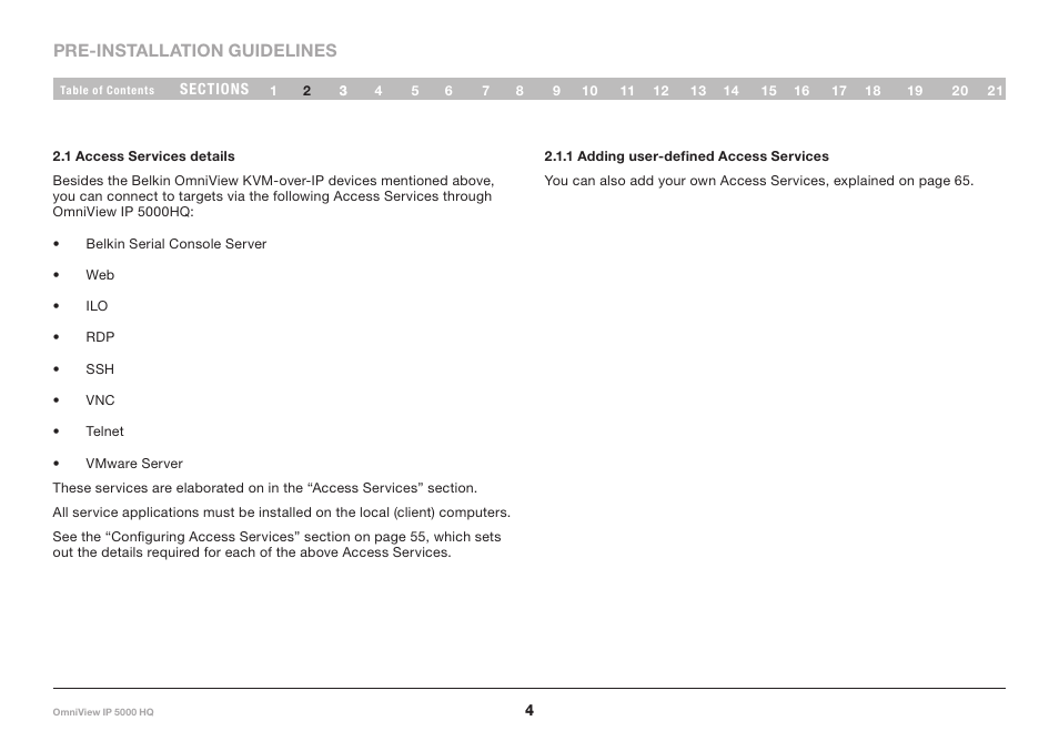 1 access services details, 1 adding user-defined access services | Belkin OmniViewIP 5000HQ User Manual | Page 8 / 109
