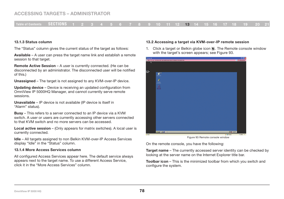 3 status column, 4 more access services column | Belkin OmniViewIP 5000HQ User Manual | Page 82 / 109
