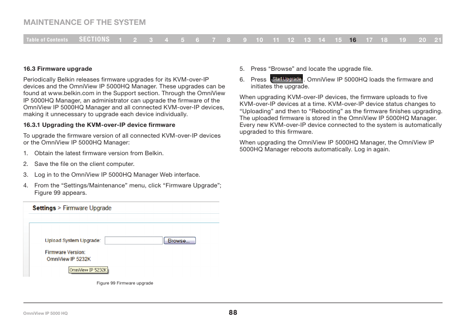 3 firmware upgrade, 1 upgrading the the kvm-over-ip device firmware | Belkin OmniViewIP 5000HQ User Manual | Page 92 / 109