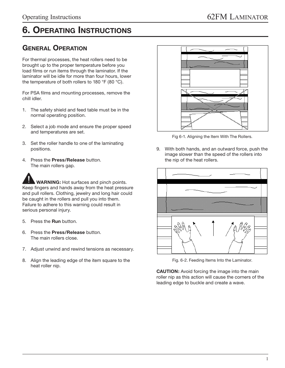 Operating instructions, General operation, 62fm l | Perating, Nstructions, Aminator | GBC 62fm User Manual | Page 21 / 40