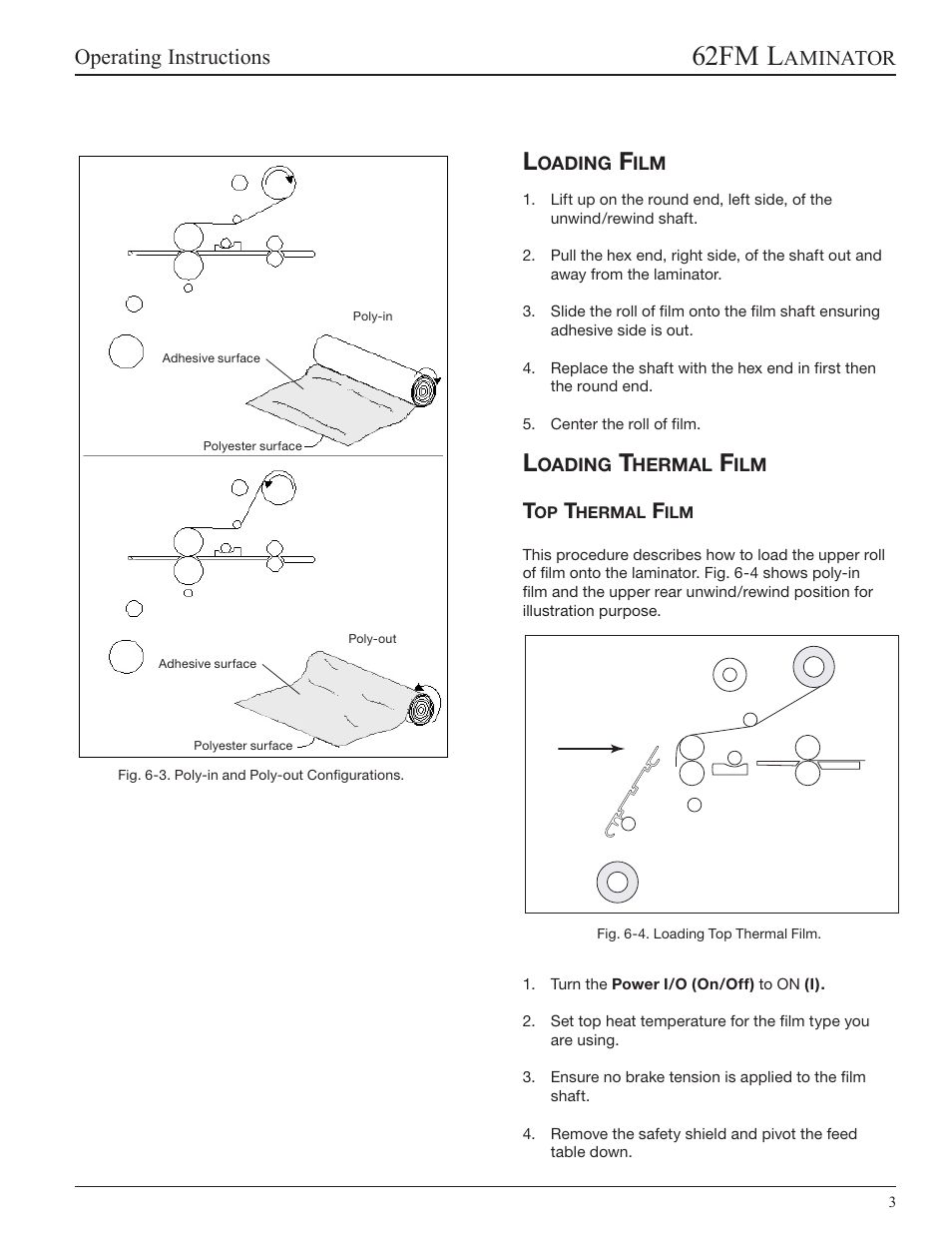 Loading film, Loading thermal film, Top thermal film | 62fm l, Operating instructions, Aminator | GBC 62fm User Manual | Page 23 / 40