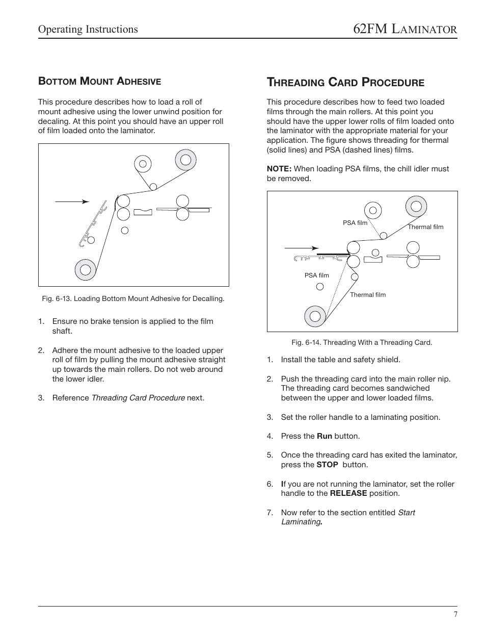 Bottom mount adhesive, Threading card procedure, 62fm l | Operating instructions, Aminator b | GBC 62fm User Manual | Page 27 / 40