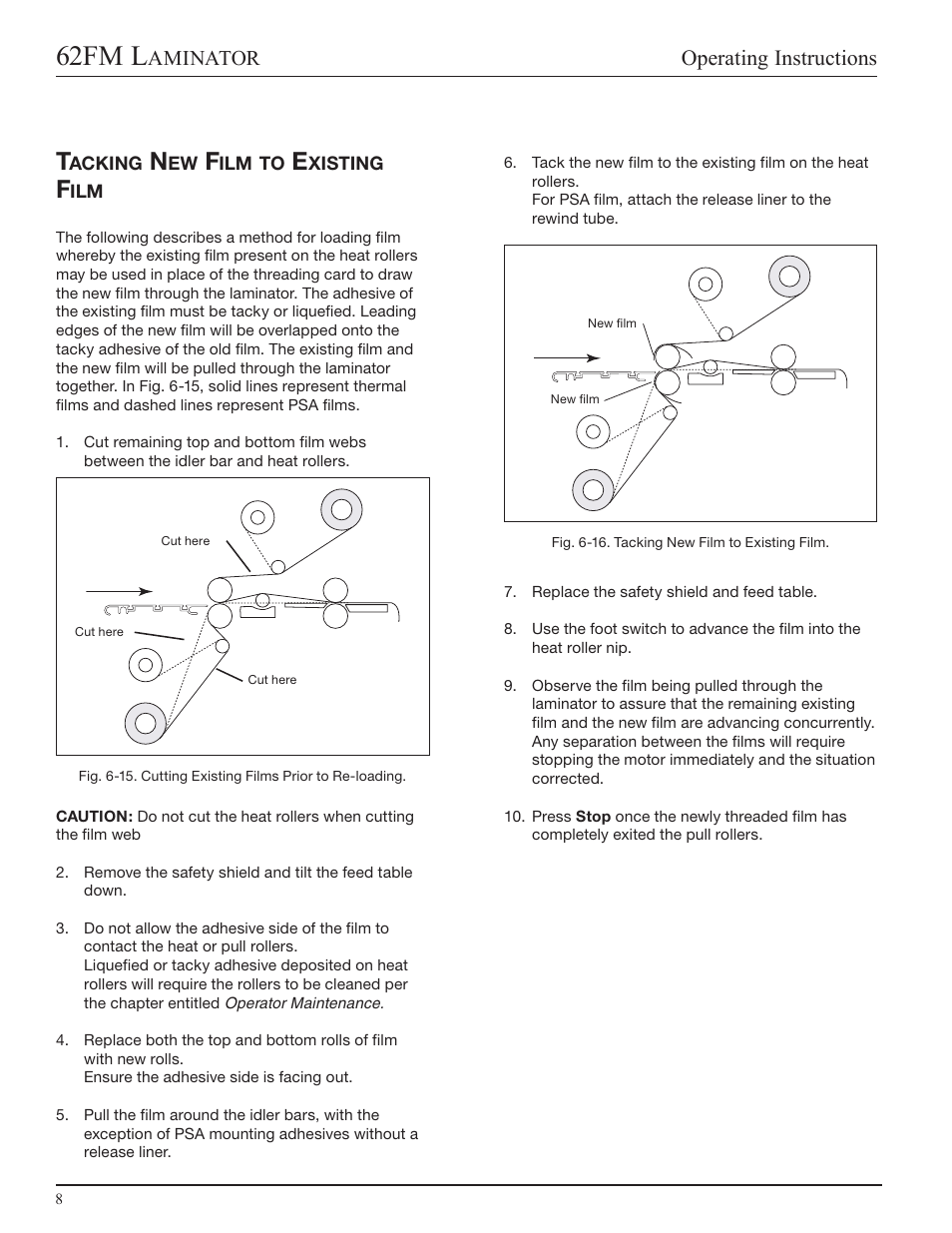 Tacking new film to existing film, 62fm l, Operating instructions | Aminator | GBC 62fm User Manual | Page 28 / 40