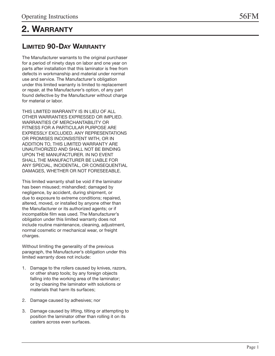 Warranty, Limited 90-day warranty, 56fm | Arranty | GBC 56FM User Manual | Page 7 / 40