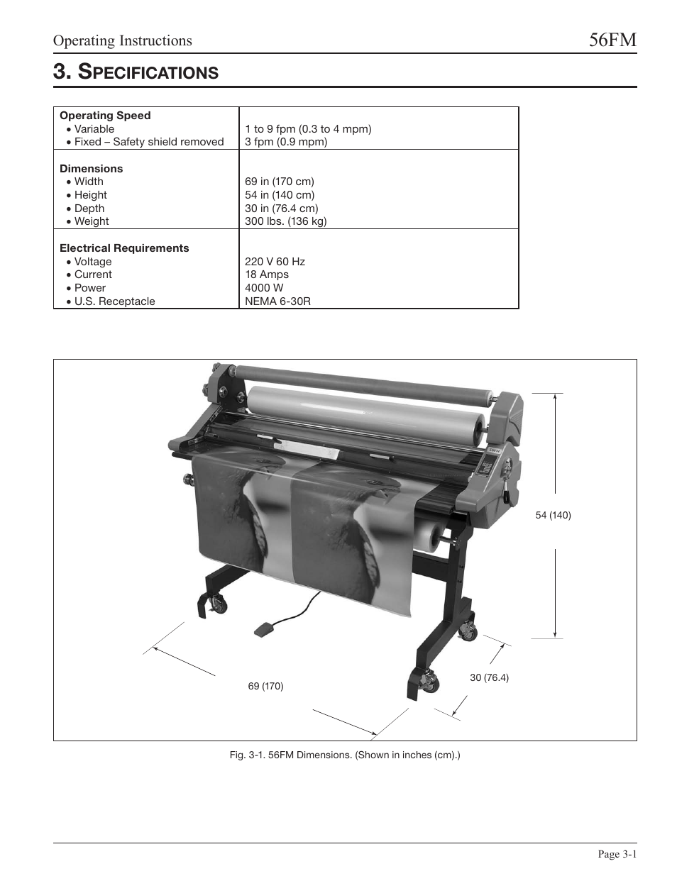 Specifications, Speciﬁcations, 56fm | Pecifications, Operating instructions | GBC 56FM User Manual | Page 9 / 40