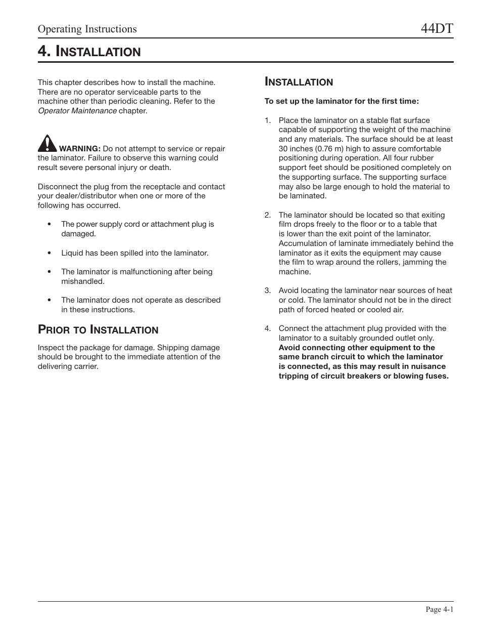 Installation, Prior to installation, 44dt | Nstallation, Operating instructions | GBC 44DT User Manual | Page 11 / 36