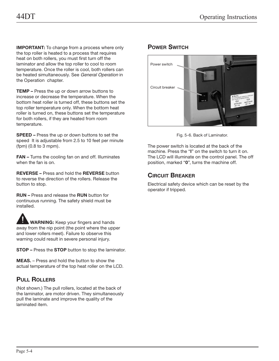 Pull rollers, Circuit breaker, 44dt | Operating instructions | GBC 44DT User Manual | Page 16 / 36