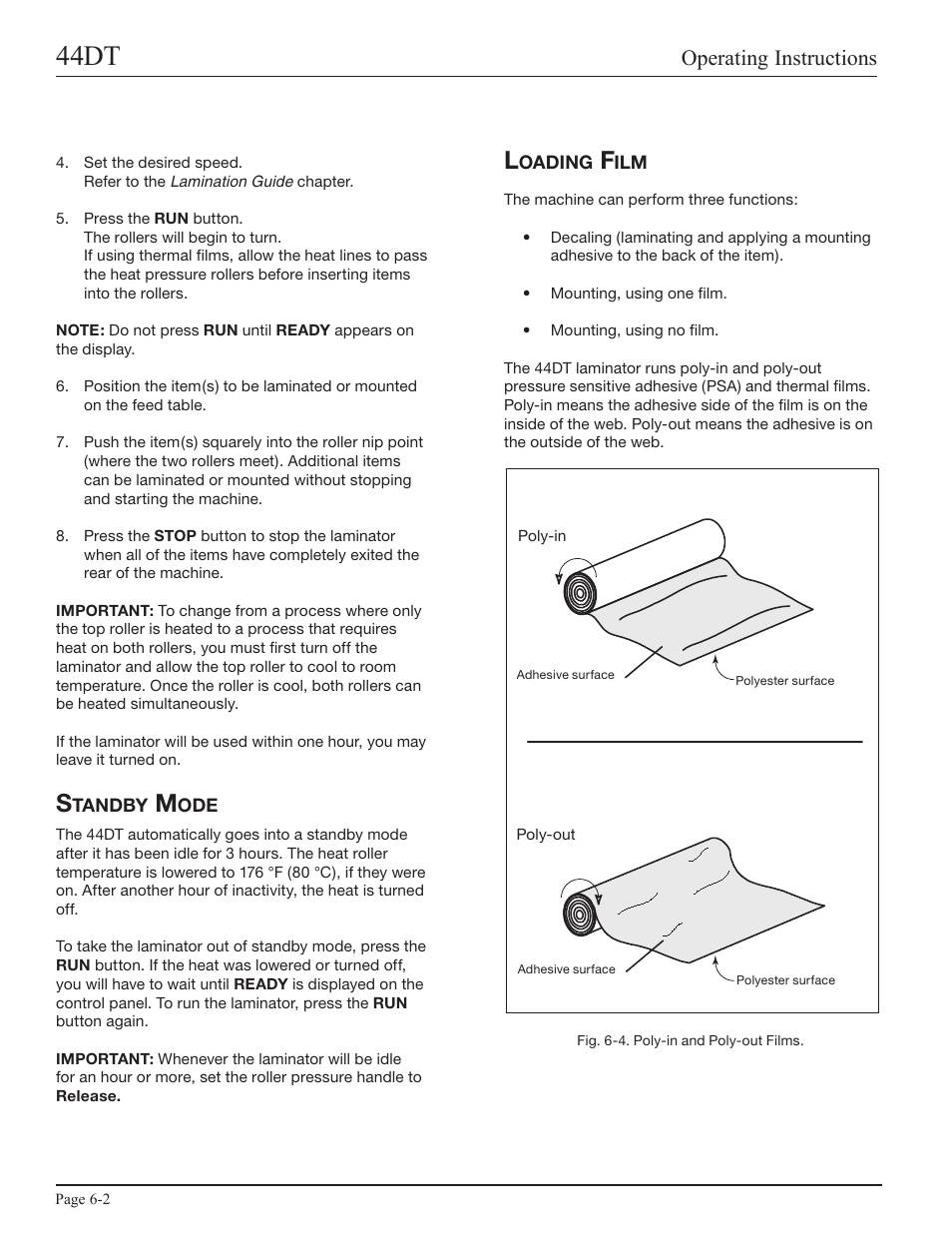 Standby mode, Loading film, 44dt | Operating instructions | GBC 44DT User Manual | Page 18 / 36