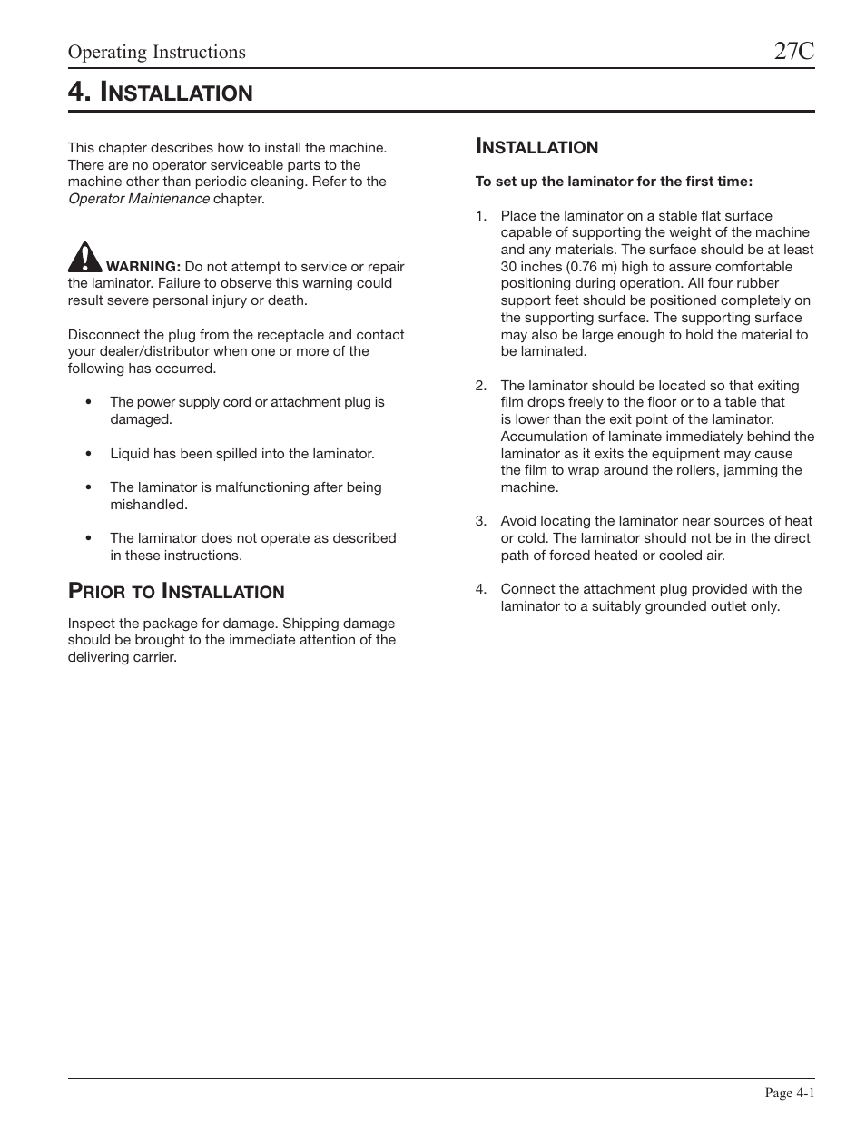 Installation, Prior to installation, Nstallation | Operating instructions | GBC 27C User Manual | Page 11 / 32