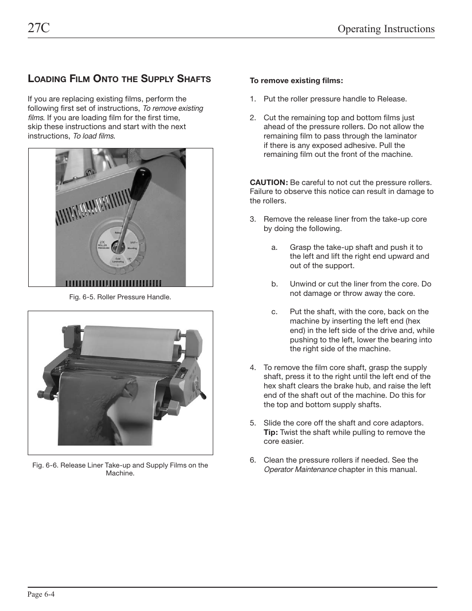 Loading film onto the supply shafts, Operating instructions | GBC 27C User Manual | Page 20 / 32