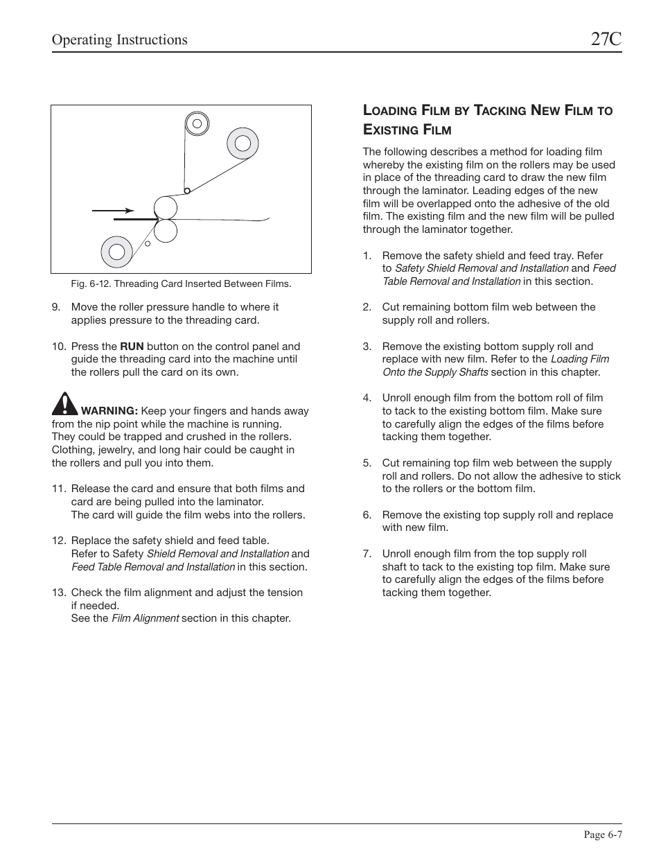 Loading film by tacking new film to existing film, Operating instructions | GBC 27C User Manual | Page 23 / 32