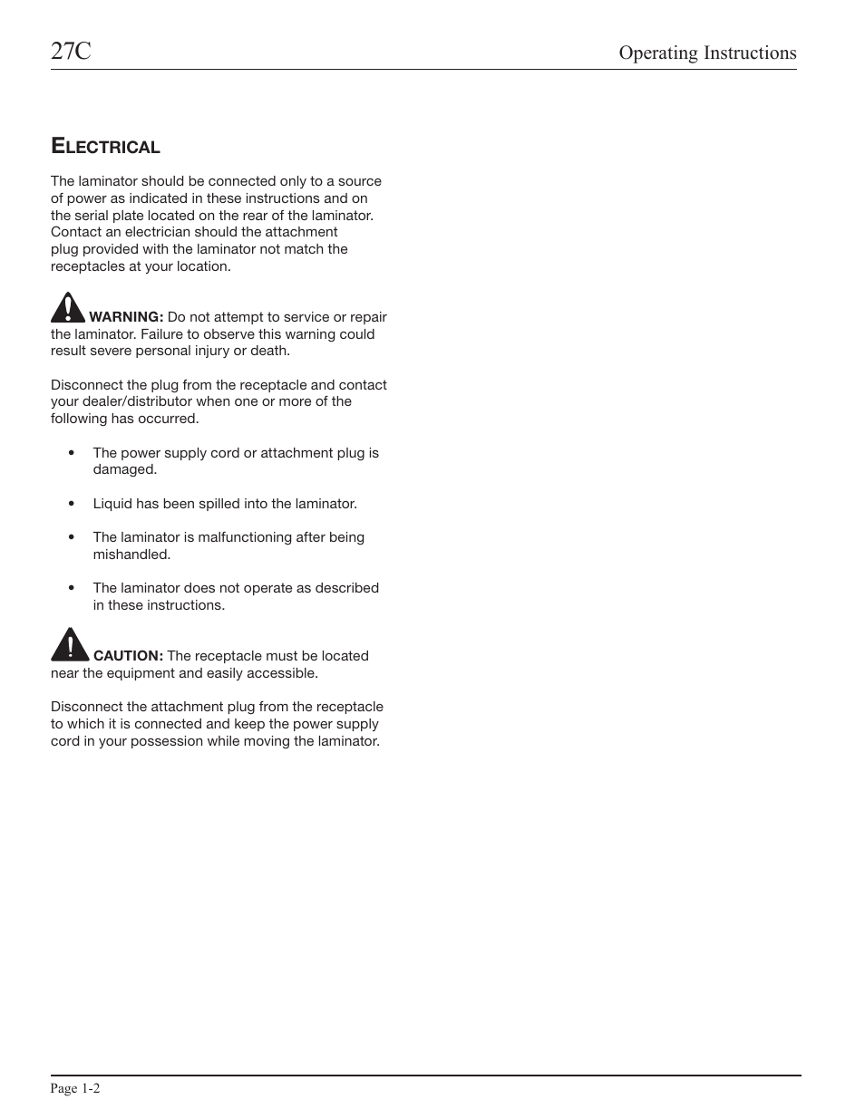 Electrical, Operating instructions | GBC 27C User Manual | Page 6 / 32