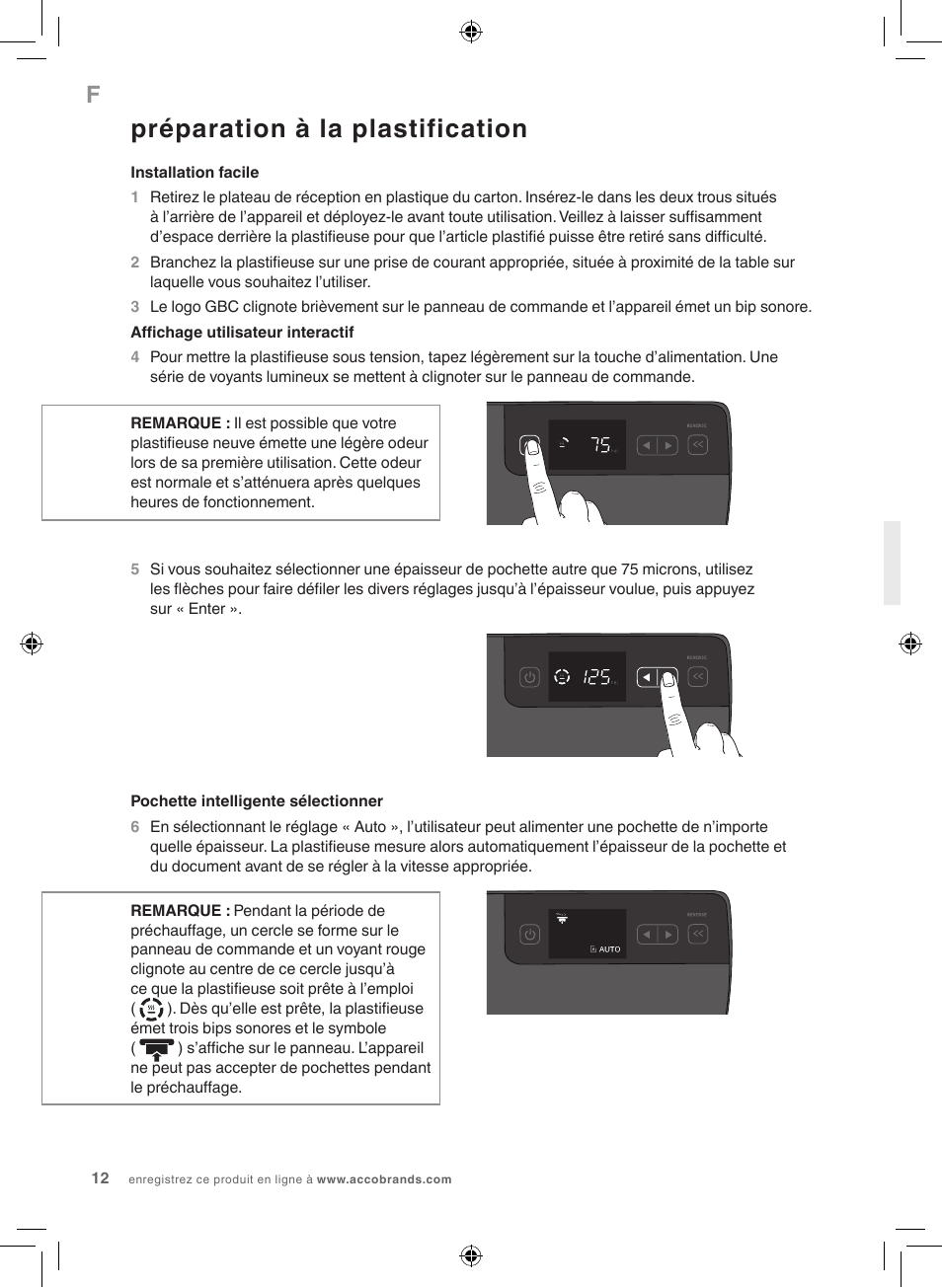 Préparation à la plastification | GBC 5000L EU Fusion User Manual | Page 12 / 108