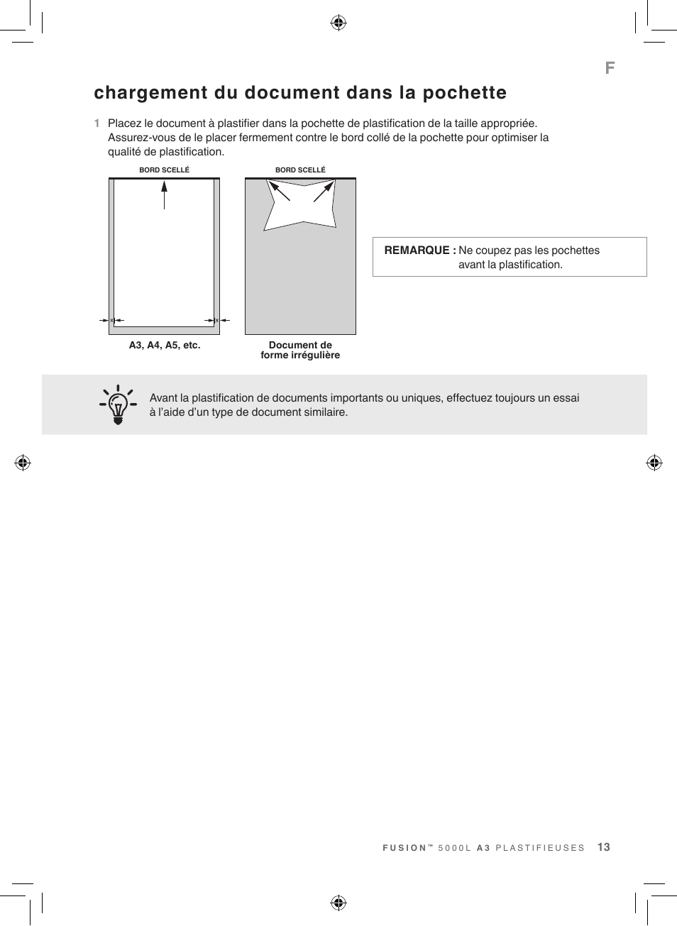 Chargement du document dans la pochette | GBC 5000L EU Fusion User Manual | Page 13 / 108