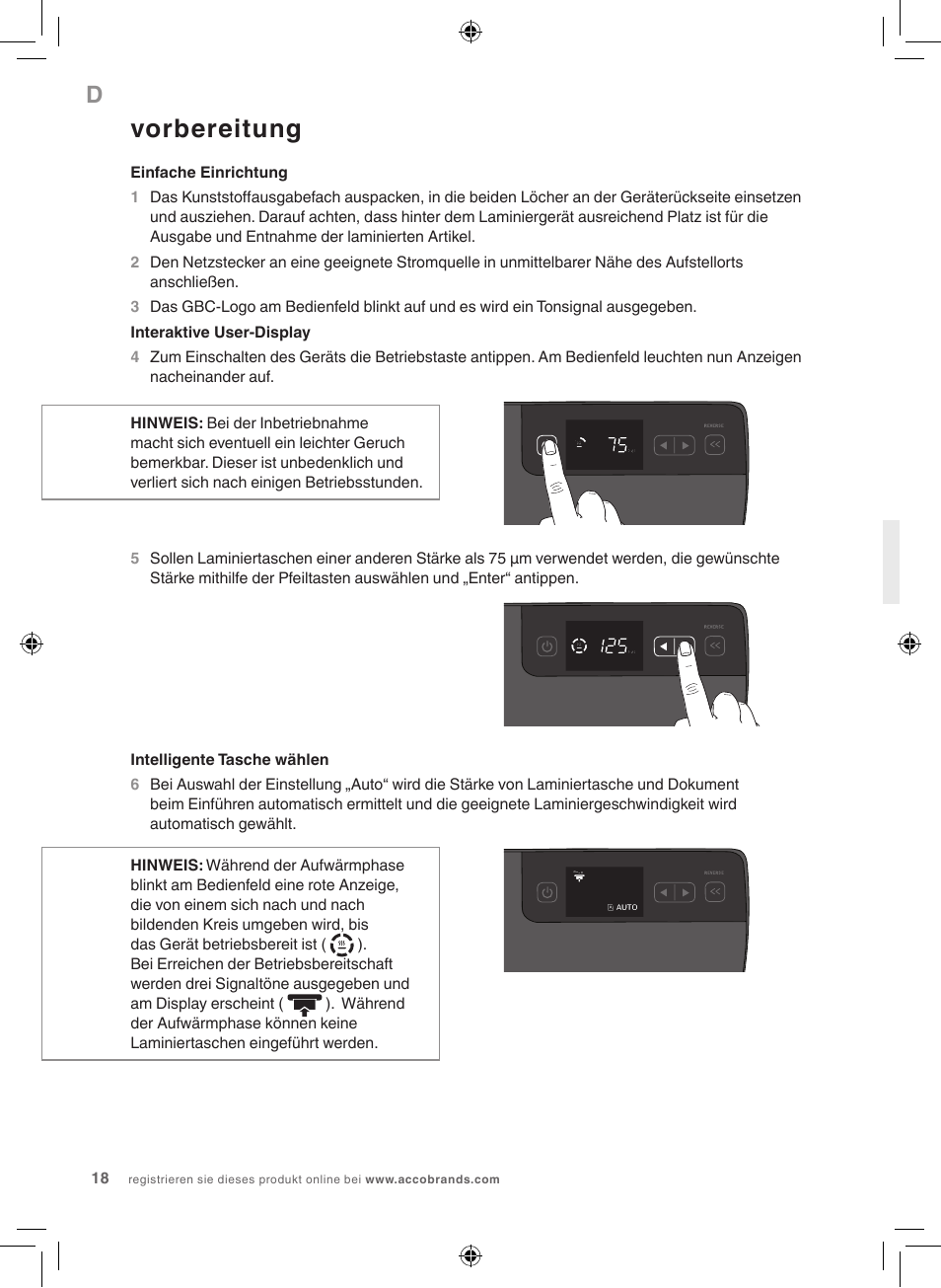 Vorbereitung | GBC 5000L EU Fusion User Manual | Page 18 / 108