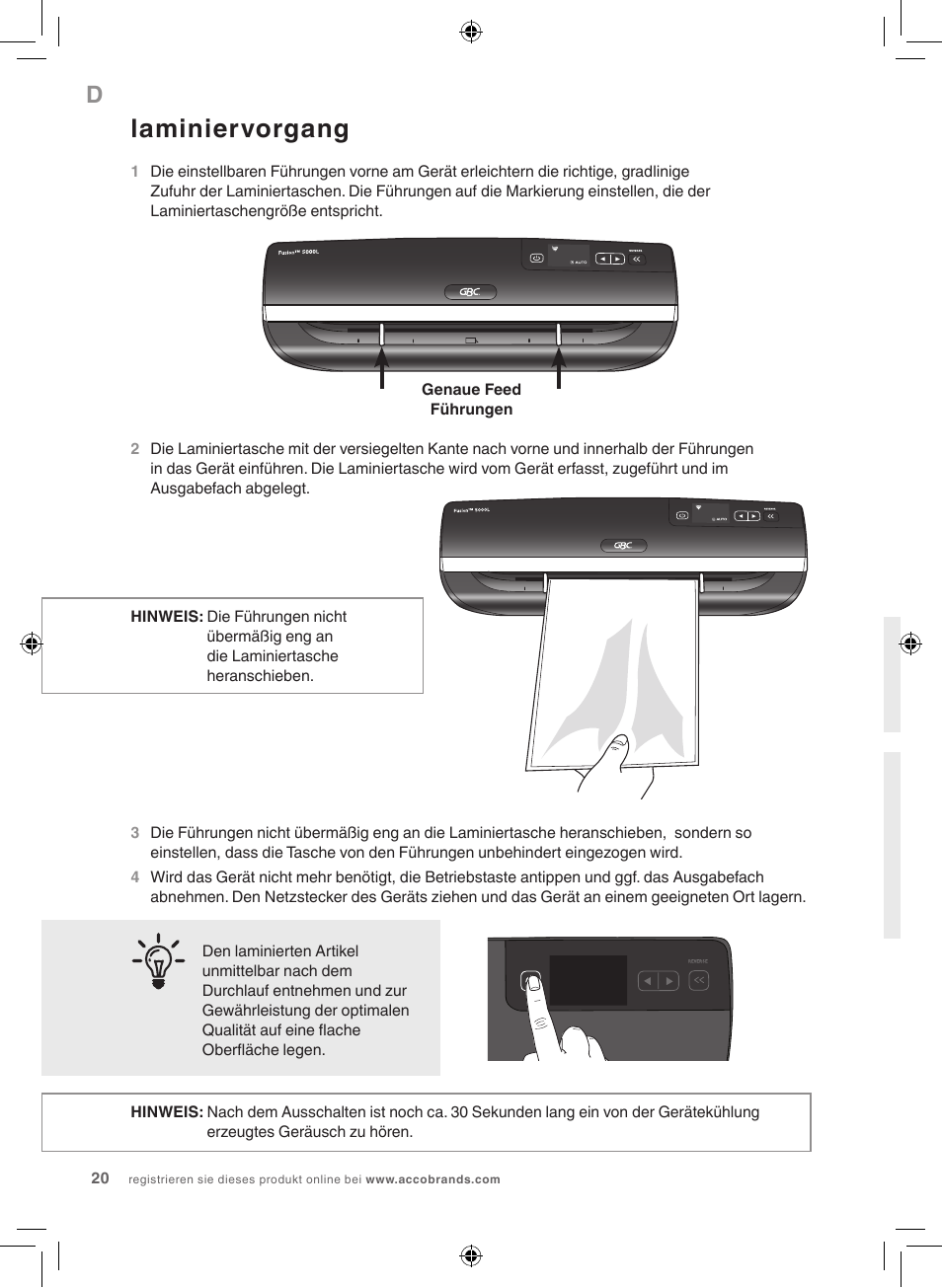 Laminiervorgang | GBC 5000L EU Fusion User Manual | Page 20 / 108