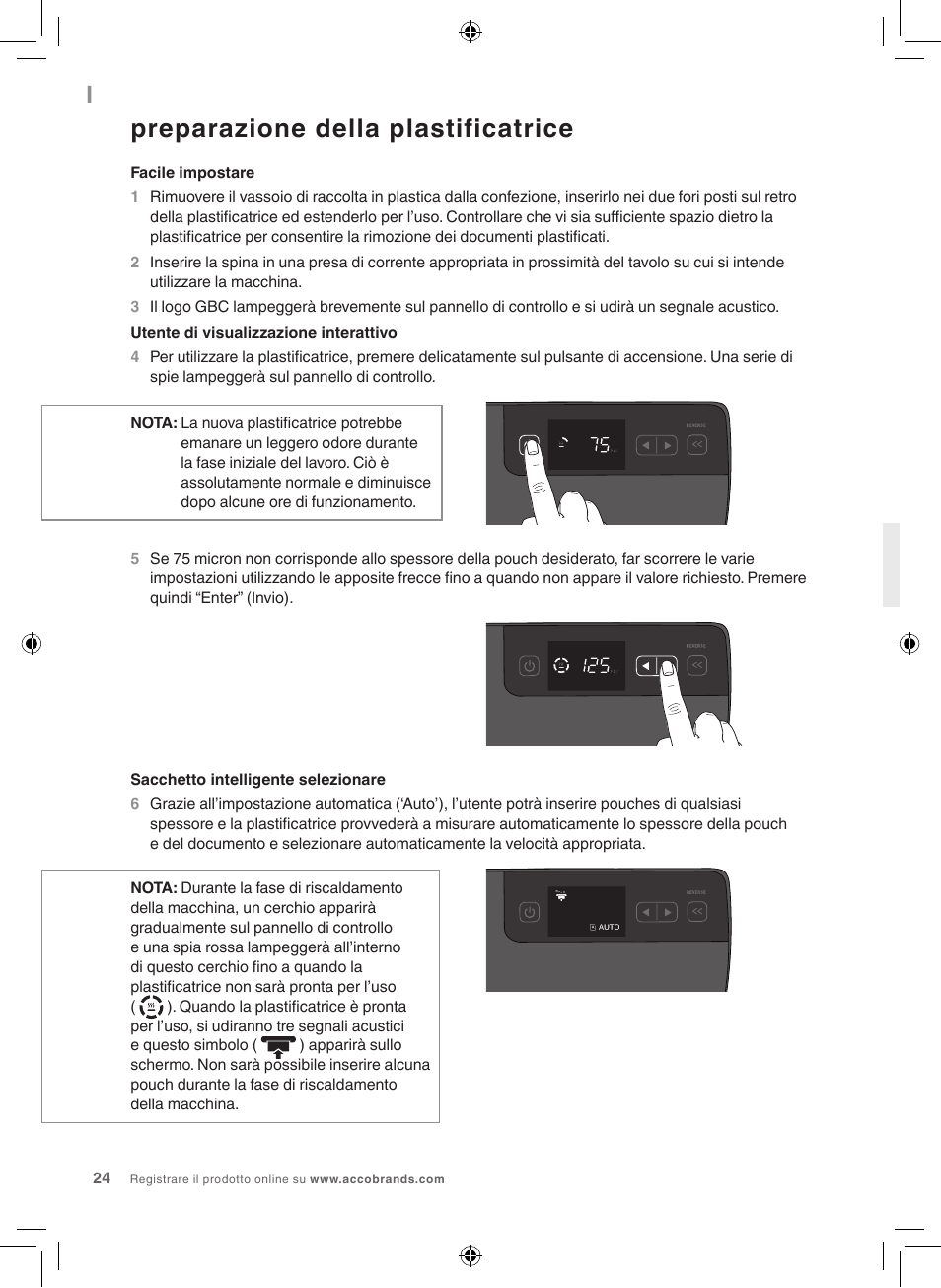 Preparazione della plastificatrice | GBC 5000L EU Fusion User Manual | Page 24 / 108
