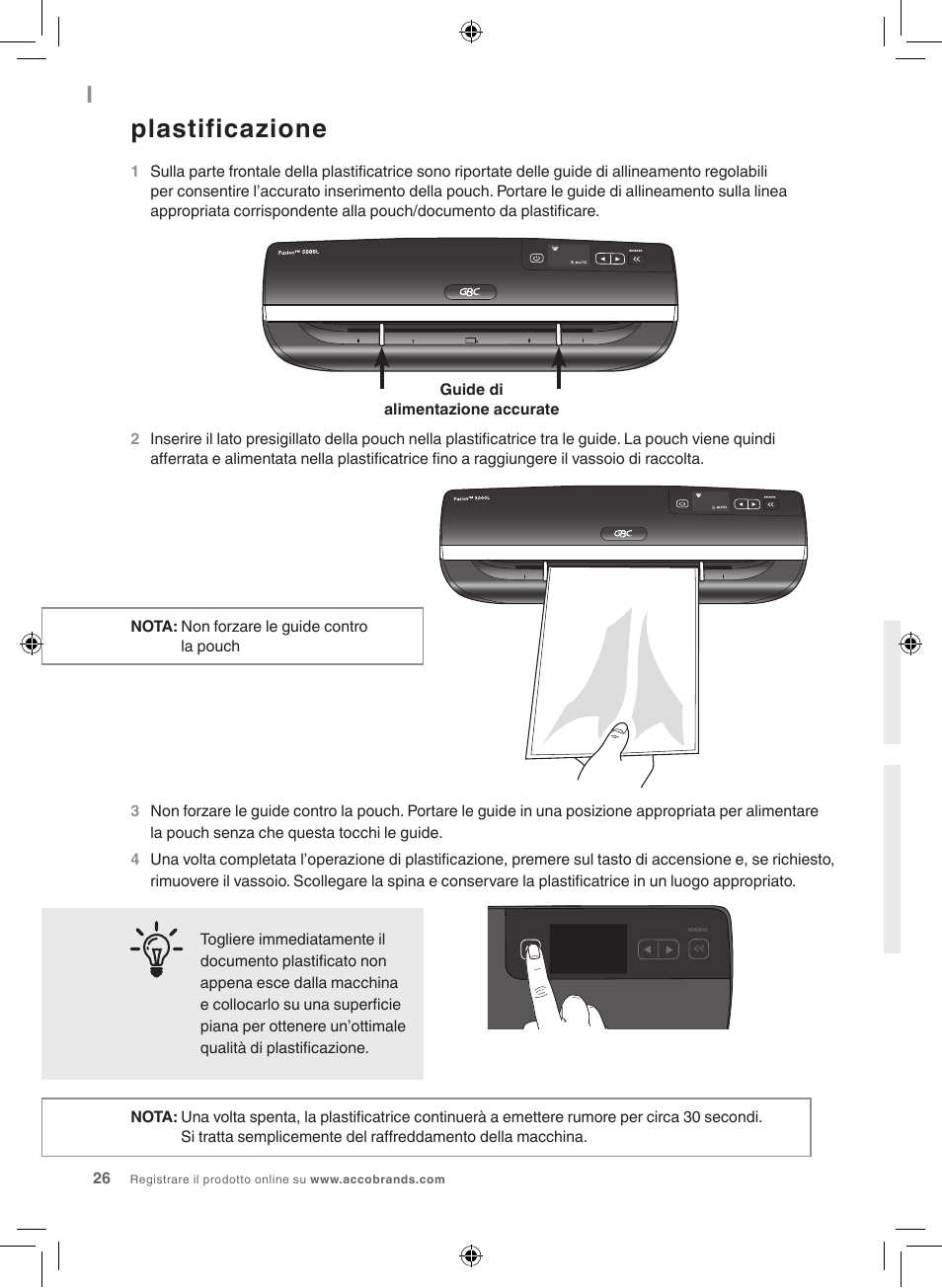 Plastificazione | GBC 5000L EU Fusion User Manual | Page 26 / 108