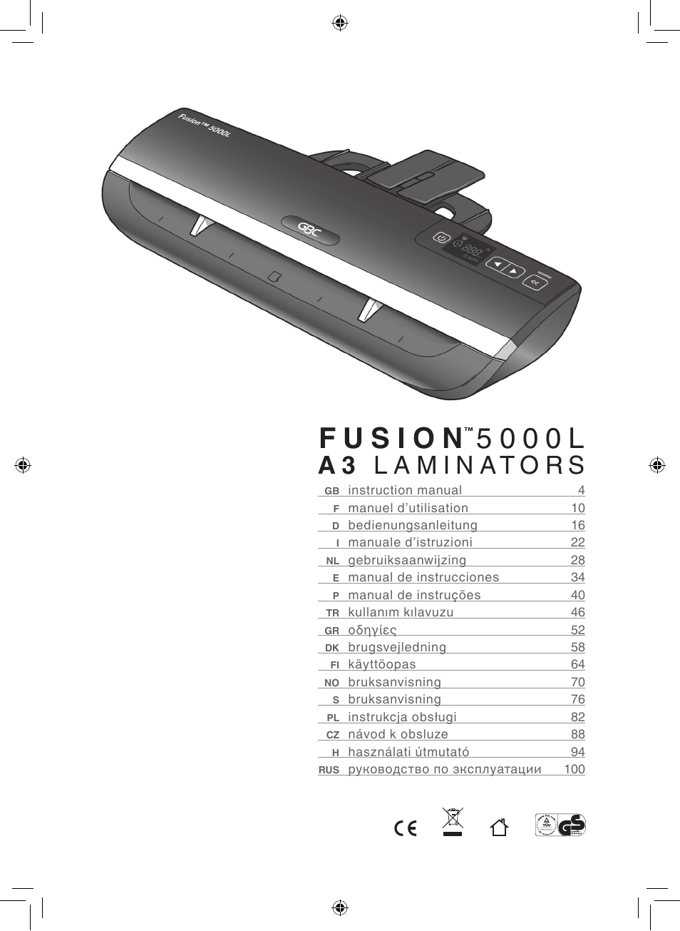 5 0 0 0 l | GBC 5000L EU Fusion User Manual | Page 3 / 108