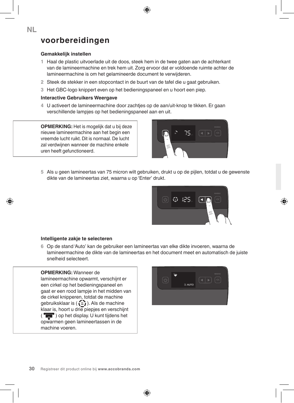 Voorbereidingen | GBC 5000L EU Fusion User Manual | Page 30 / 108