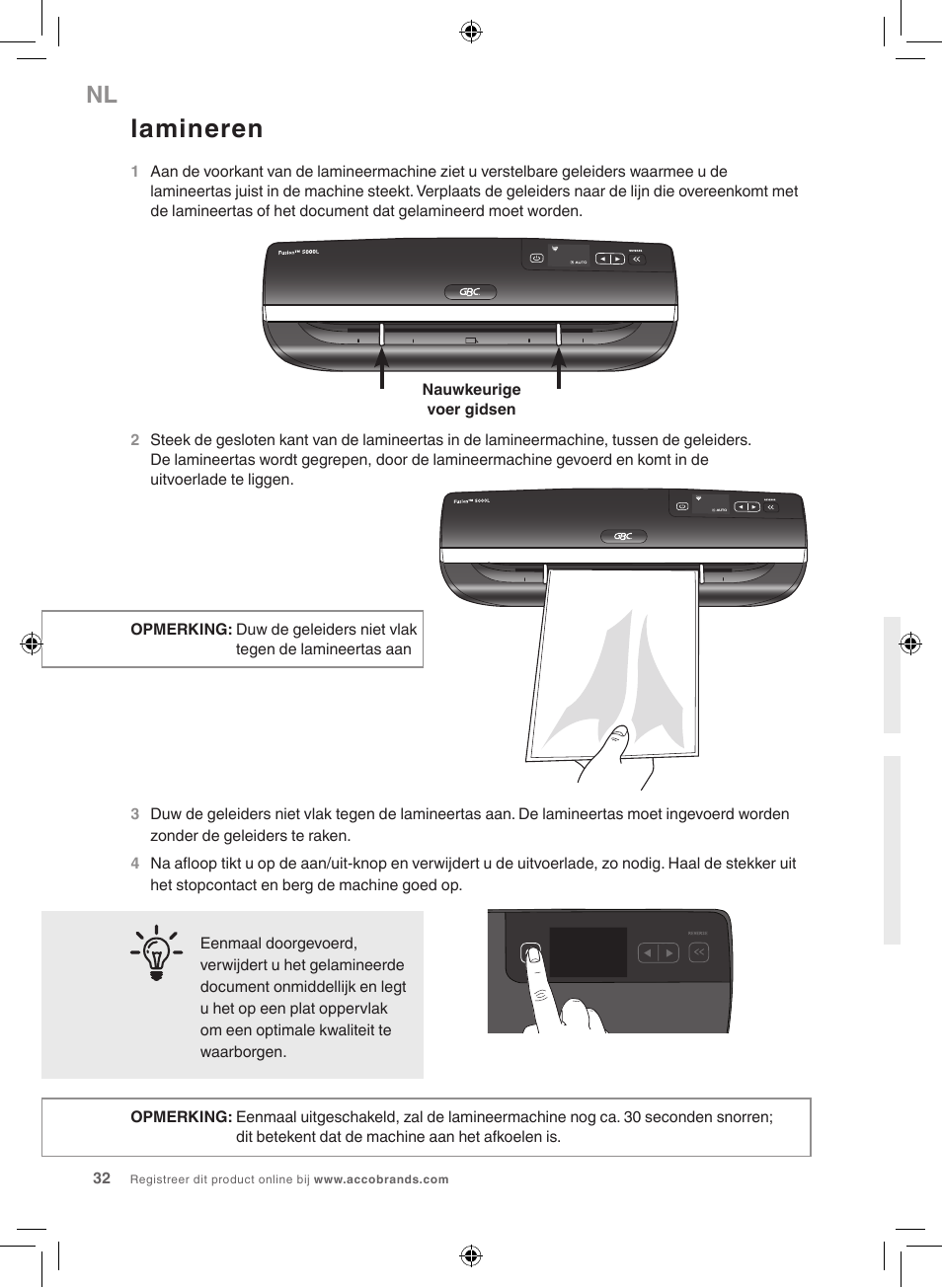 Lamineren | GBC 5000L EU Fusion User Manual | Page 32 / 108