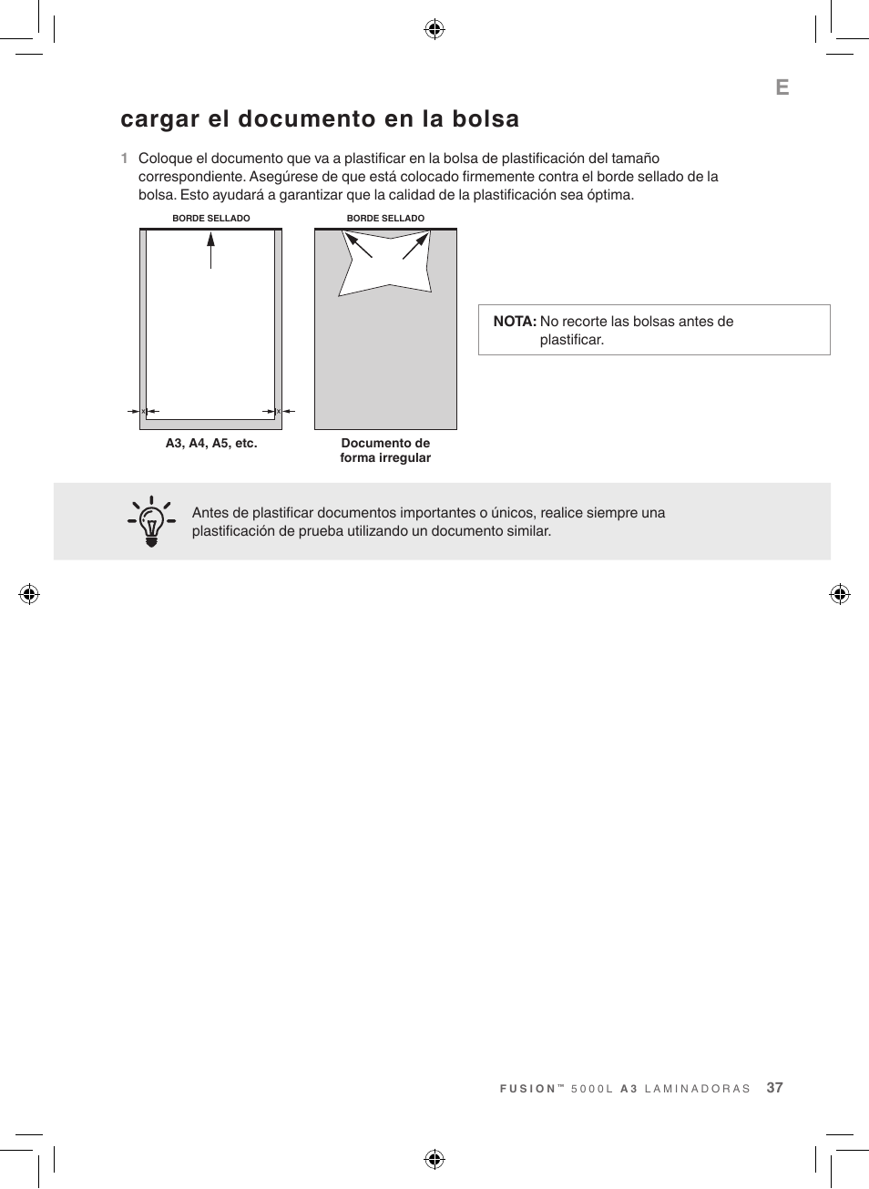 Cargar el documento en la bolsa | GBC 5000L EU Fusion User Manual | Page 37 / 108